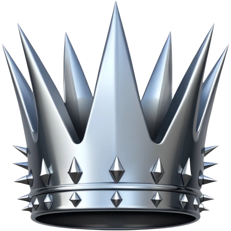 A spiked crown emoji made of silver chrome, sharp yet rounded metallic spikes, glossy reflections, aggressive luxury swag aesthetic, iOS emoji style, centered, clean white background emoji