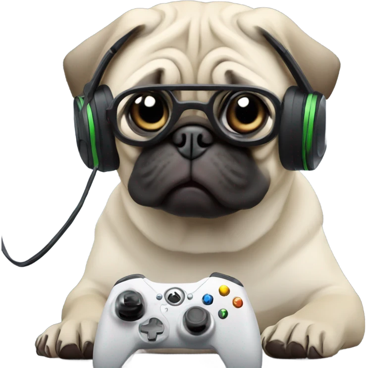 Pug playing Xbox with headset on emoji