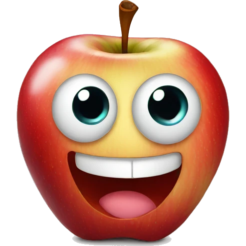 An Apple with eyes and happy emoji