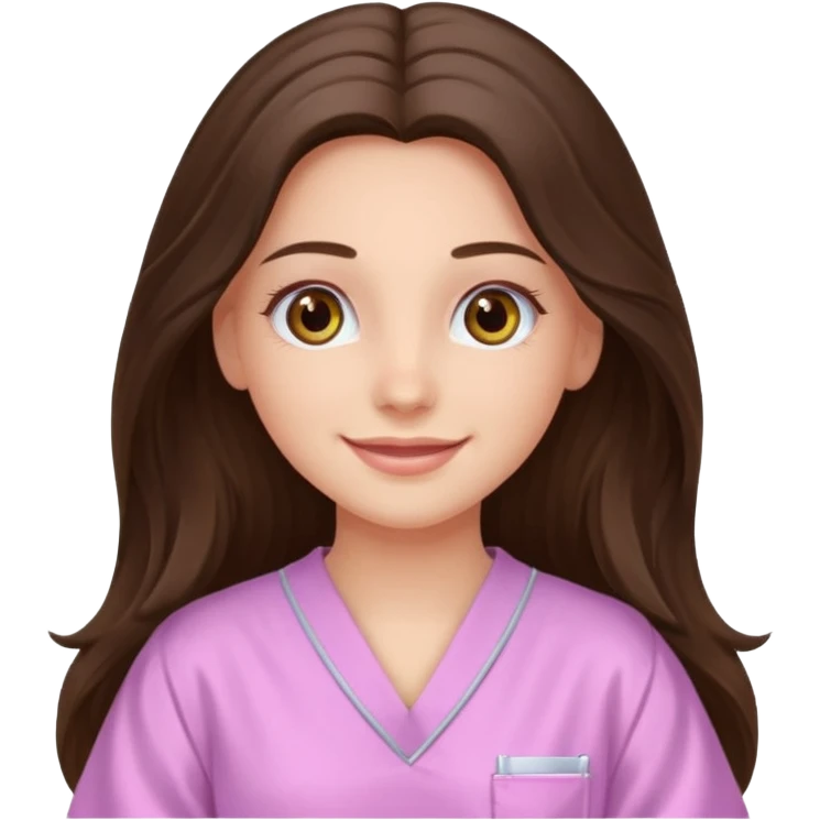 happy long haired brunette girl hazel eyes in light pink in therapy emoji