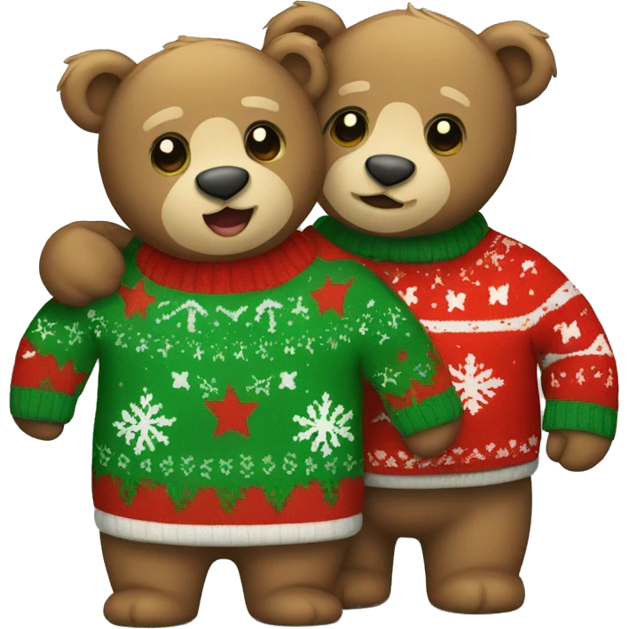 Two teddybear hugging in Christmas sweater emoji