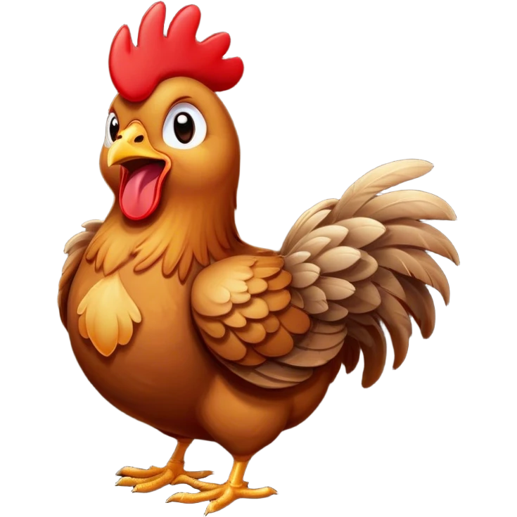 Cinematic Cute Yawning Brown Chicken Portrait Emoji, Head tilted slightly with a dramatic, wide-open yawn, showcasing a soft, fluffy brown plumage with a crisp red comb and gently drooping wings, round beady eyes barely open in drowsy contentment, Simplified yet irresistibly adorable features, highly detailed, glowing with a soft, cozy glow, high shine, relaxed yet expressive, stylized with a touch of whimsical charm, bright and endearing, soft glowing outline, capturing the essence of a sleepy yet affectionate chicken, so drowsy it feels like it could stretch out of the screen and curl up for a nap! emoji