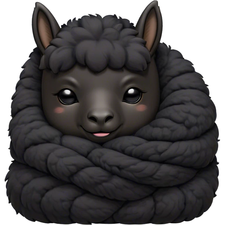 Meme-Worthy Cute Sleeping Black Alpaca Portrait Emoji, Head resting peacefully with a contented smile, showcasing a delightfully sturdy build and a luxuriously soft jet-black fleece, eyes shut in a serene nap, Simplified yet hilariously adorable features, highly detailed, glowing with a soft, drowsy light, high shine, relaxed and utterly lovable, stylized with an air of playful laziness, bright and heartwarming, soft glowing outline, capturing the essence of a comically sleepy alpaca, so meme-worthy it feels like it could instantly become the next viral sensation of adorable slumber! emoji