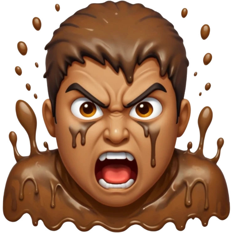 Indian man very dirty with brown slime. Angry screaming with rage emoji