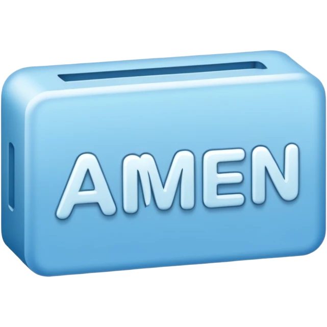 light blue word "amen" simple font in rectangle emoji