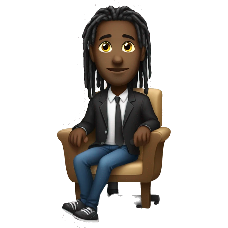 Black-guy-with-Short-dreads-wearing-black-trackstuit-sitting-down-on-chair facing-foward-focused-on-laptop-computer- emoji