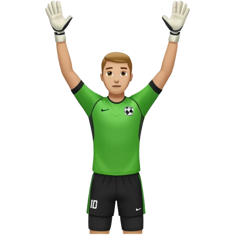 soccer goalkeeper green shirt, shorts football boots arms up emoji