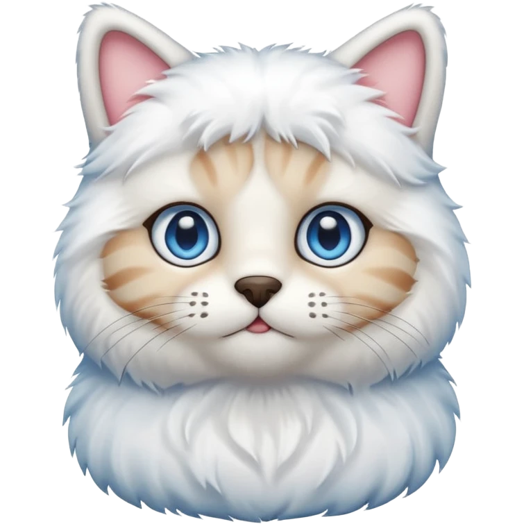 Teddy bear cat with white fur and blue eyes iOS style emoji