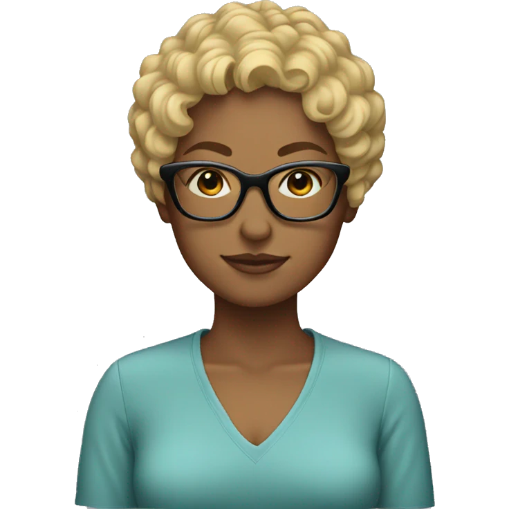 Woman with short blonde curly hair and glasses emoji