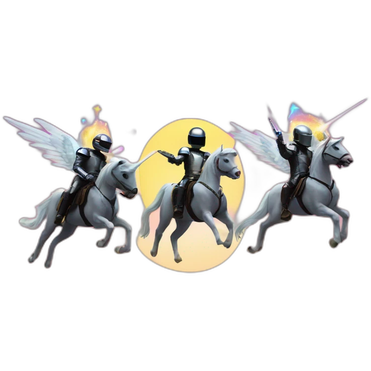 Daft punk robots riding unicorns into the sunset emoji