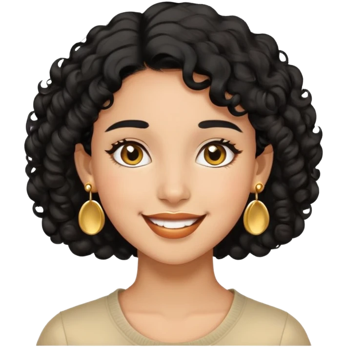 Girl showing happiness, medium skin tone, short curly black hair, gold earrings Minimal emoji showing happiness, medium skin tone, short curly black hair, gold earrings emoji