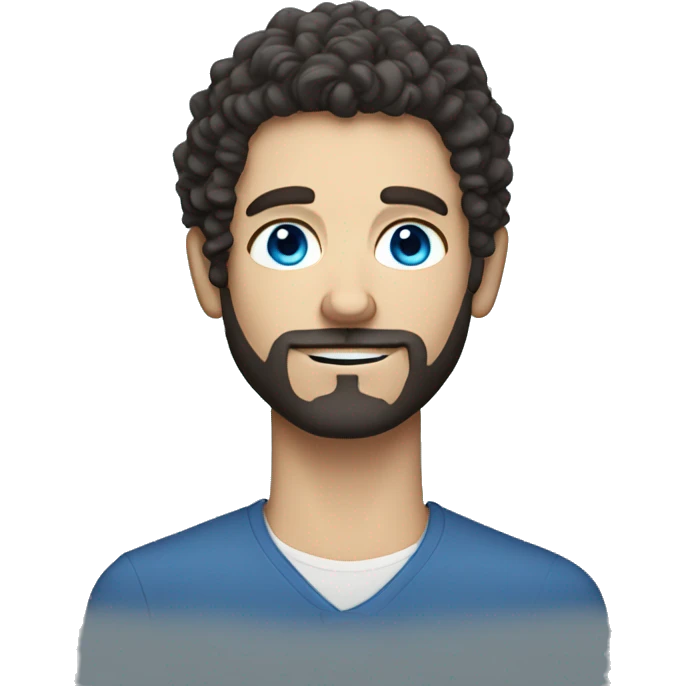 White english Man with dark curly hair and beard blue eyes emoji