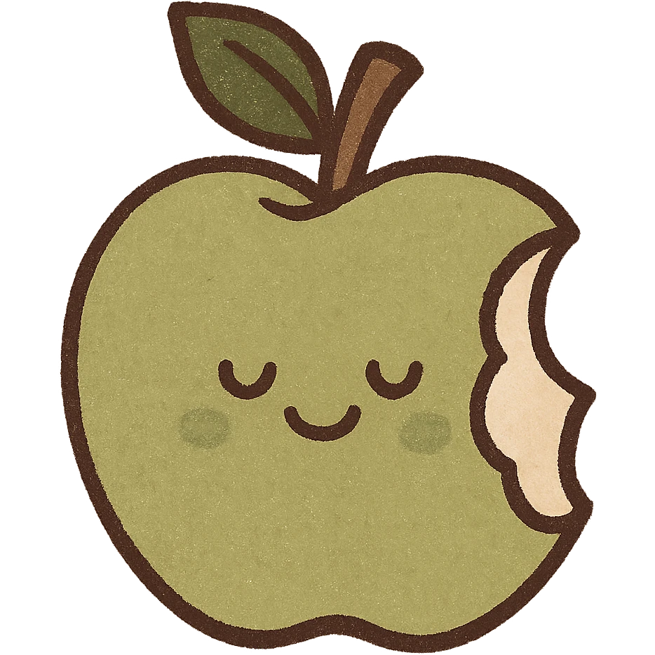 green apple with a bite taken out, fresh and slightly sour, cartoon style emoji
