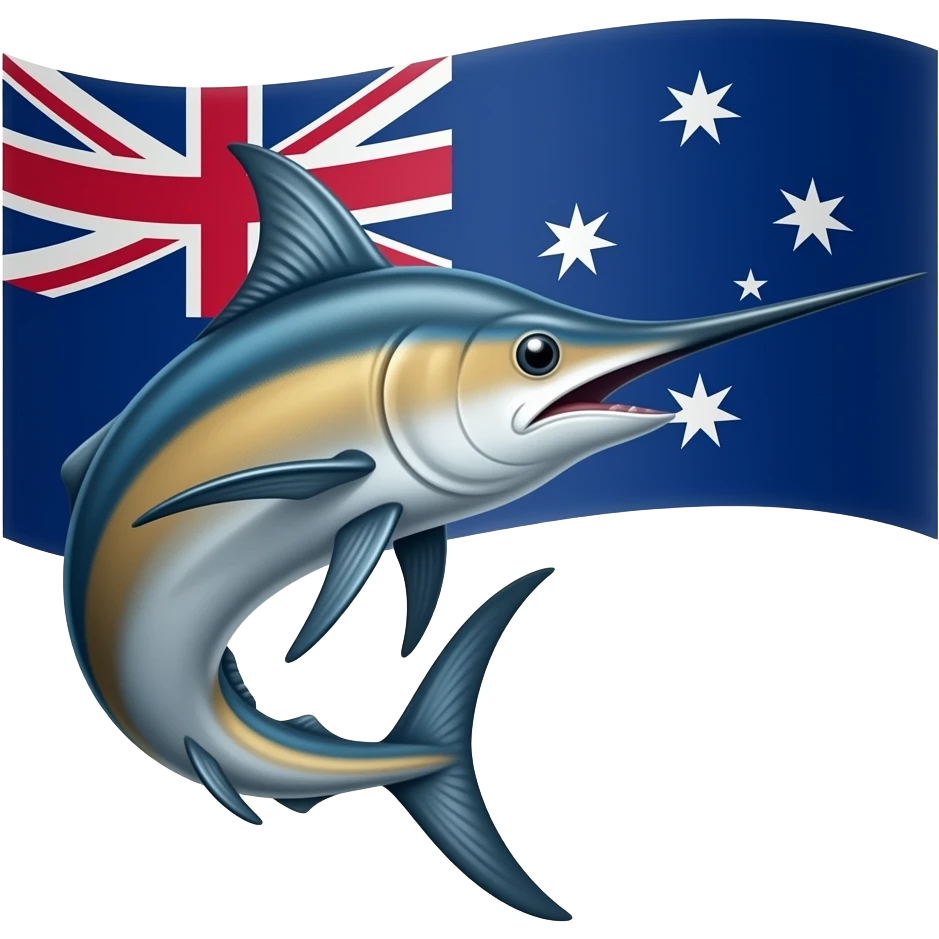 Marlin curved looking  right side with Tokelau falg behind emoji