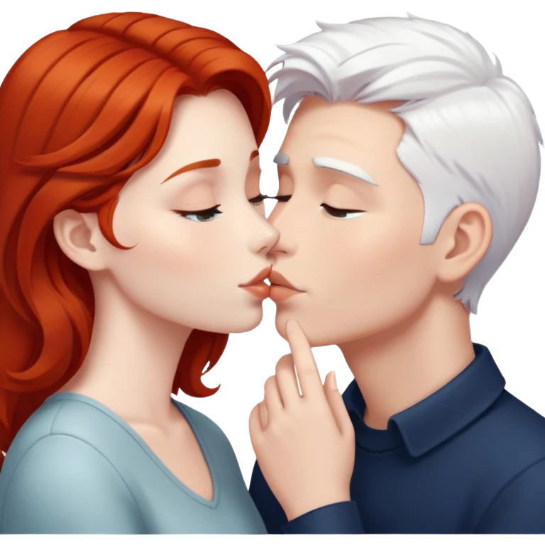 redhead girl kissing white-haired boy emoji