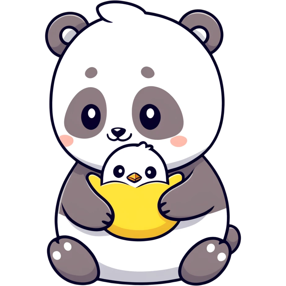 Panda and baby chick hugging emoji