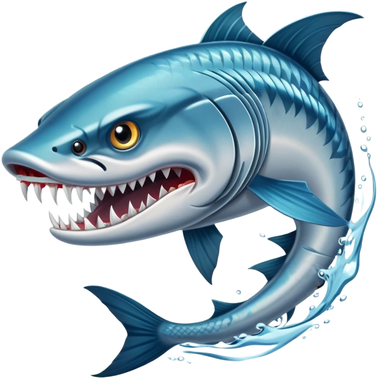An angry barracuda swims swiftly through the water, its sharp teeth bared and ready for action emoji