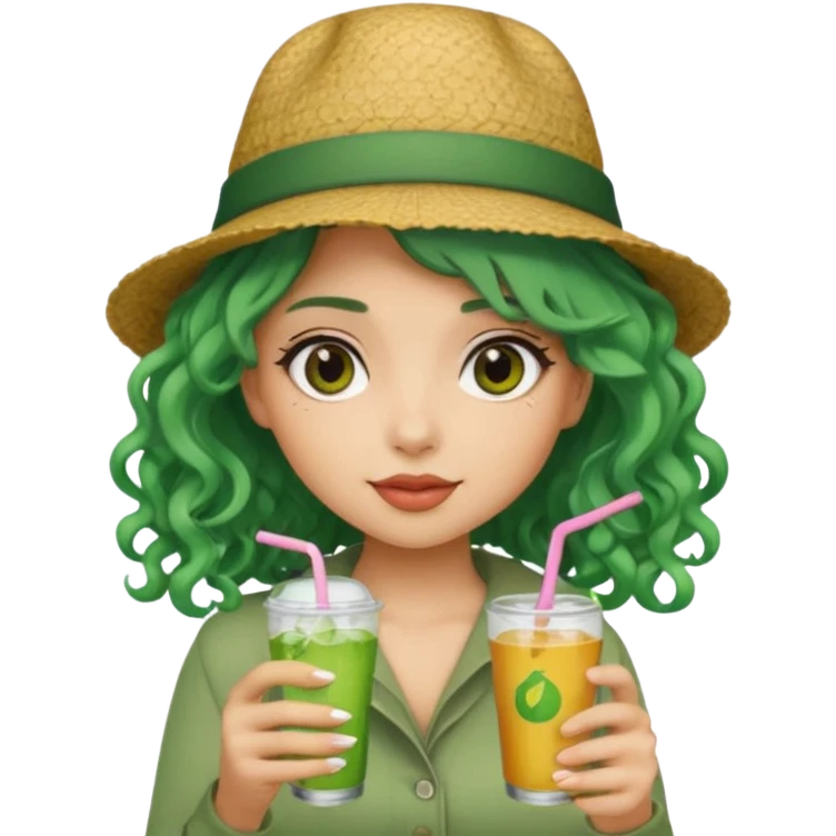  tatoo girl Drink holders with hat green hair  emoji