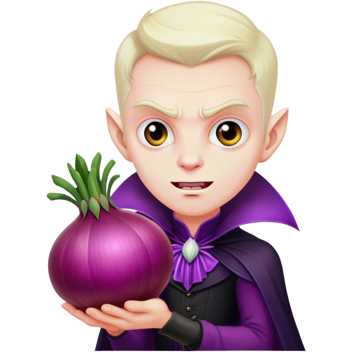 The vampire, holding a big violet onion  emoji