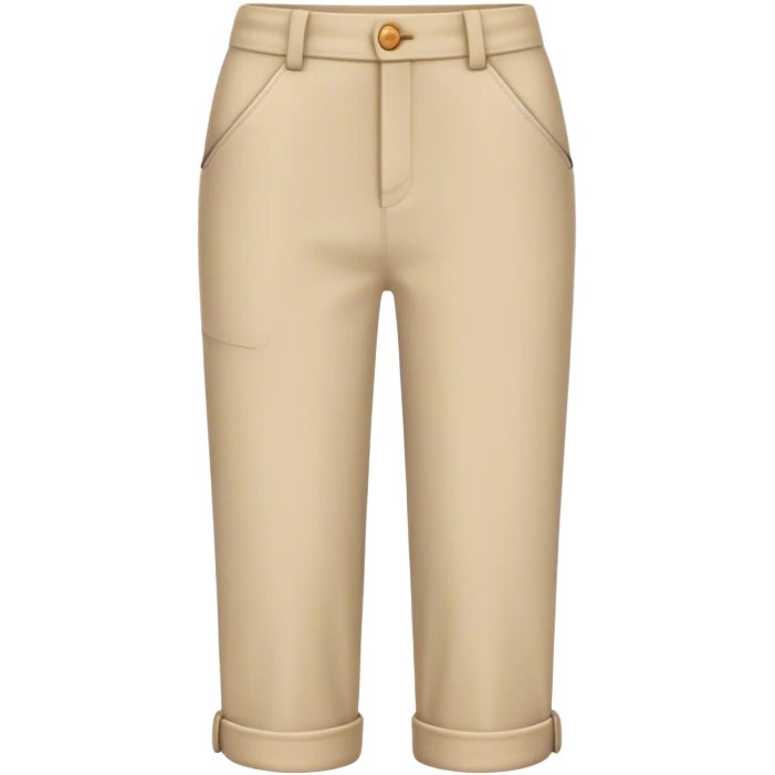 A beige medium-length pants emoji, styled like rolled-up casual capri pants. The pants are not too long or short — reaching just below the knee. They have a button and zipper, side pockets, and a smooth, clean fabric look. The style is casual and trendy, perfect for warm weather emoji