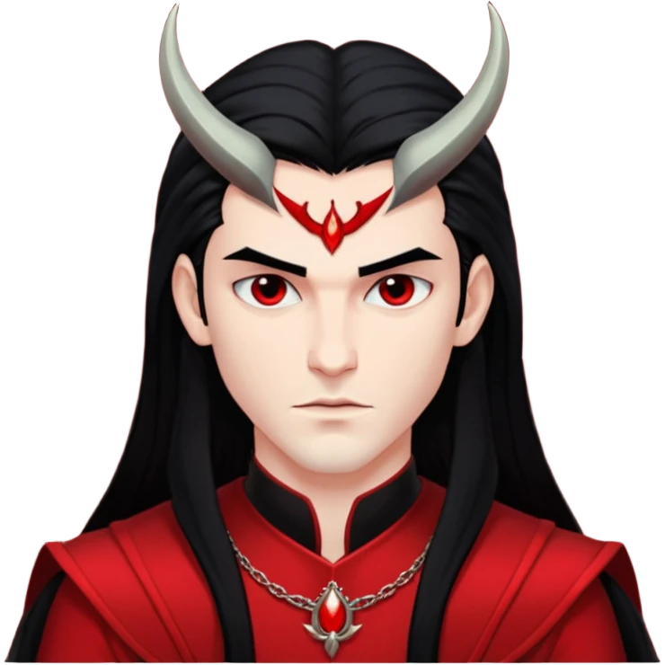 Lucifer, Prince of Darkness from Gods and Goddesses with long black hair, black and red outfit emoji