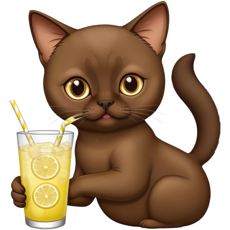 Dark brown Burmese cat with lemonade  emoji