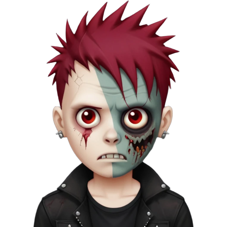 zombie boy with dark red spiky emo hair and black shirt emoji