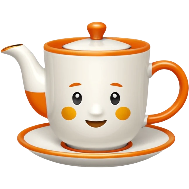 Hermès-style cup of tea with minimal design, Hermès orange handle, gold rim, cute emoji style emoji