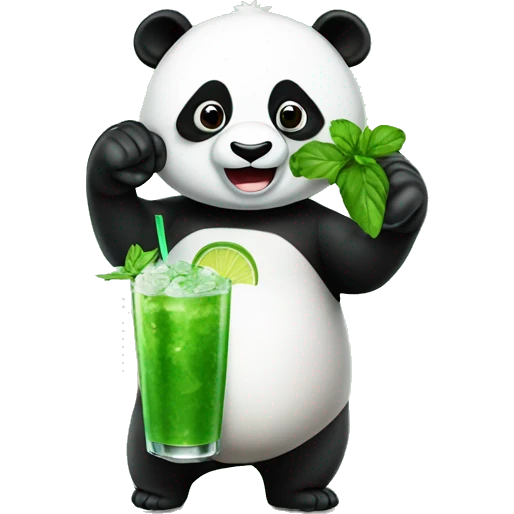Panda with boxing gloves drinking a green mojito emoji