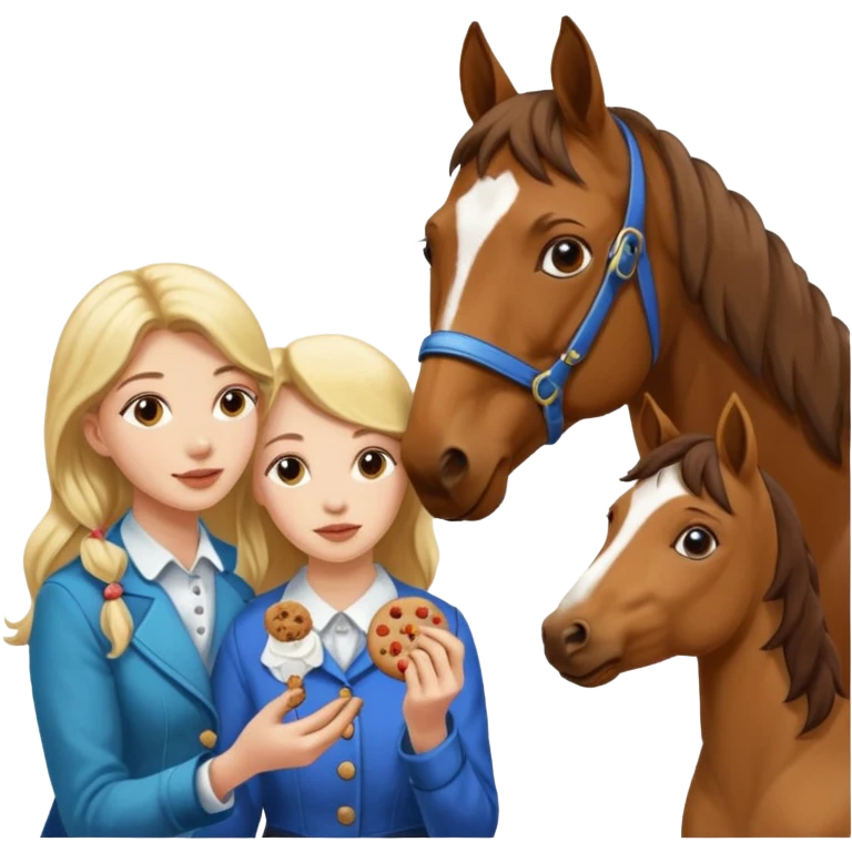 Ein Pferd ein Hund zwei Frauen essen Kekse  emoji