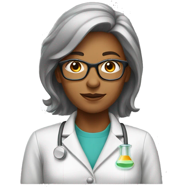 female chemistry professor long straight back and gray ha emoji