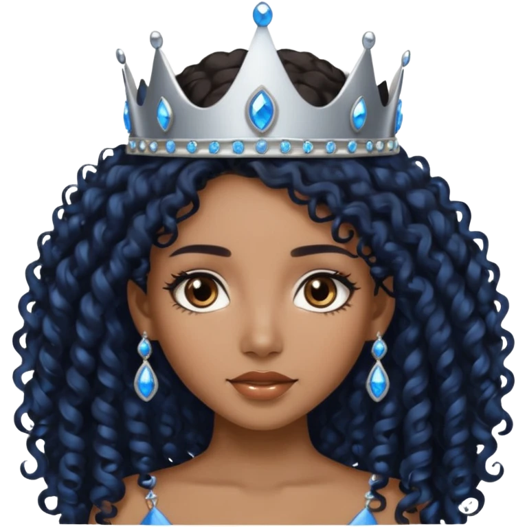 Por favor hazme el emoji de la princesa pero morena con el pelo negro y rizado y largo, los ojos marrones y la corona plateada con jollas azules emoji