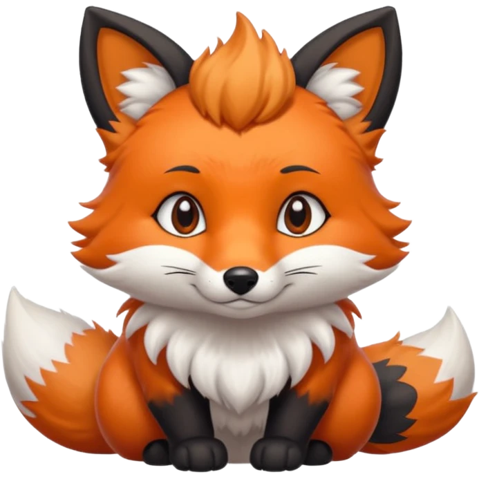 Floofy the Creampuff fox blackish gray fur color chubby Black paws orange color 3 tailsCrystals on the head, tails and Back emoji