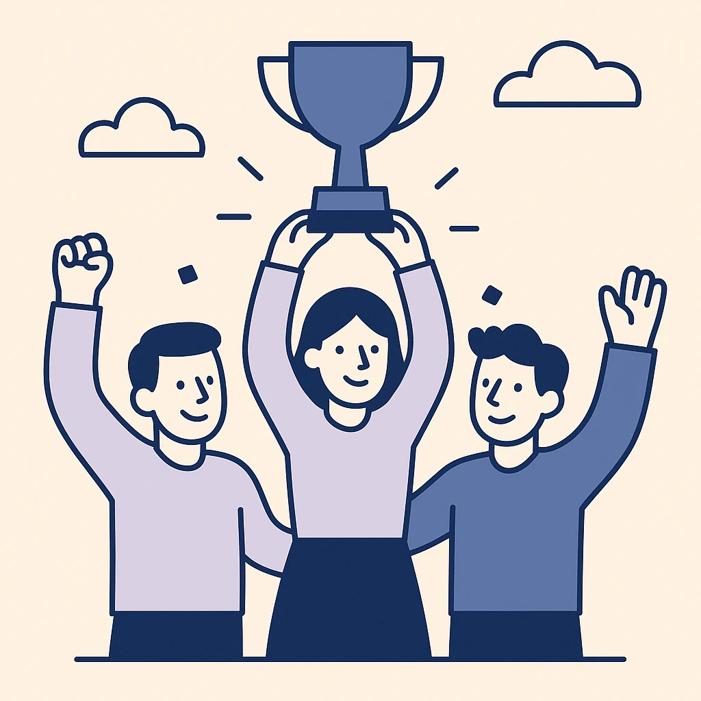 team celebrating with trophy emoji
