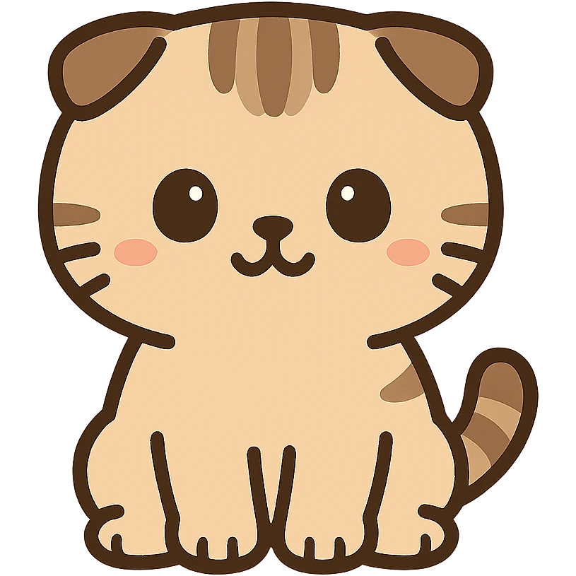 flat toon kawaii scottish fold kitten sitting, twitter style emoji emoji