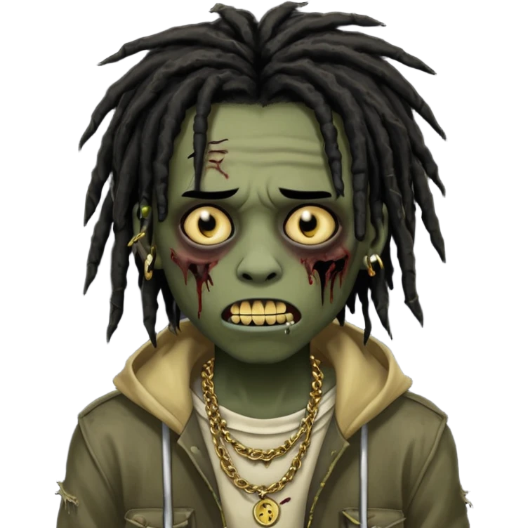 zombie emo black boy emoji with black dreads and gold grillz emoji