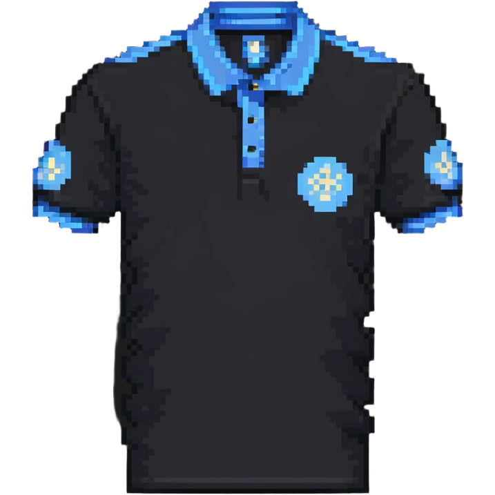 polo shirt with AI design, technological details in pixel art style emoji