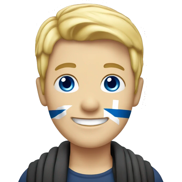 Male with blonde hair and blue eyes waving hand smiling with a Scotland flag 🏴󠁧󠁢󠁳󠁣󠁴󠁿  emoji