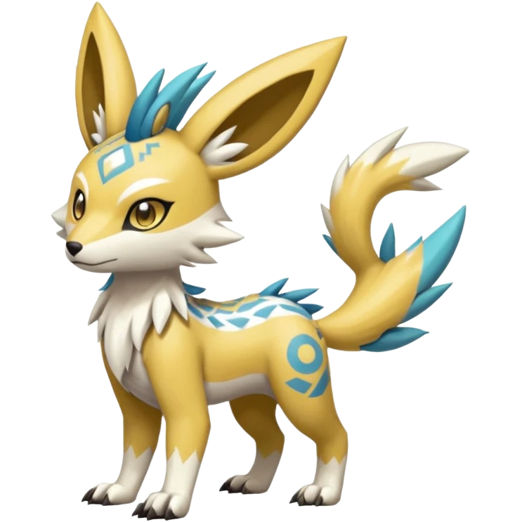 Tropical Tiny Marked Patterned Tribal WereGarurumon-Linoone-Meloetta-Renamon-Zangoose-fusion-hybrid-creature (full body) emoji