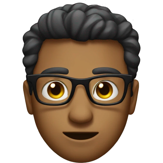 Hombre con lentes, cara larga y pelo bien corto. ojos negros emoji