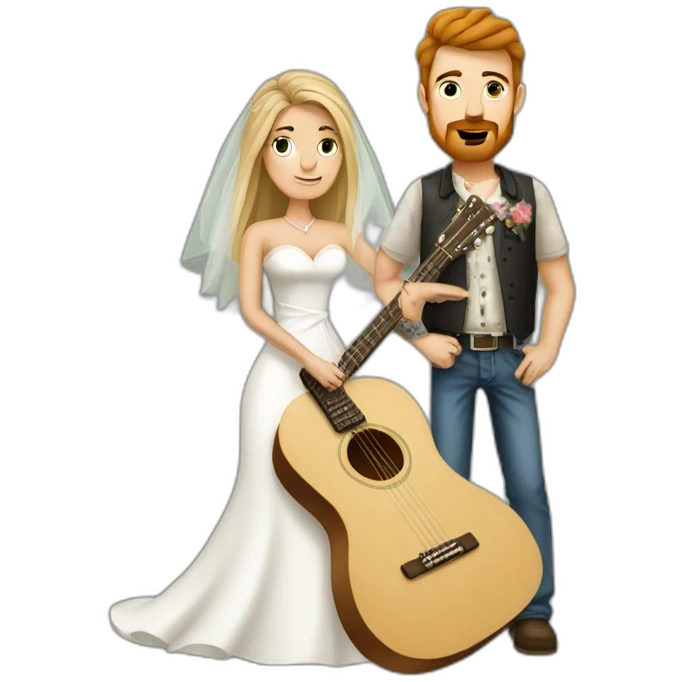 Redneck couple wedding wife with tattoos husband with guitar emoji