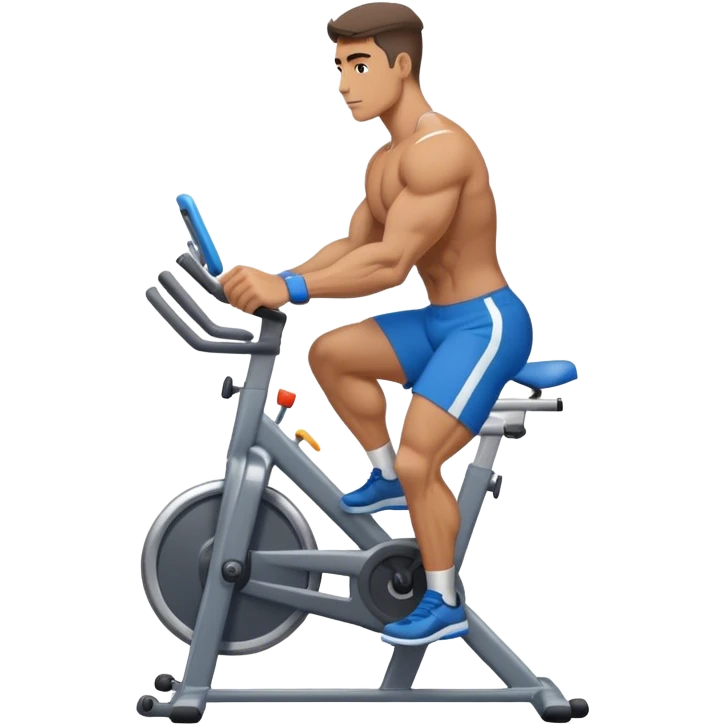 buff guy blue shorts grey stationary bike emoji