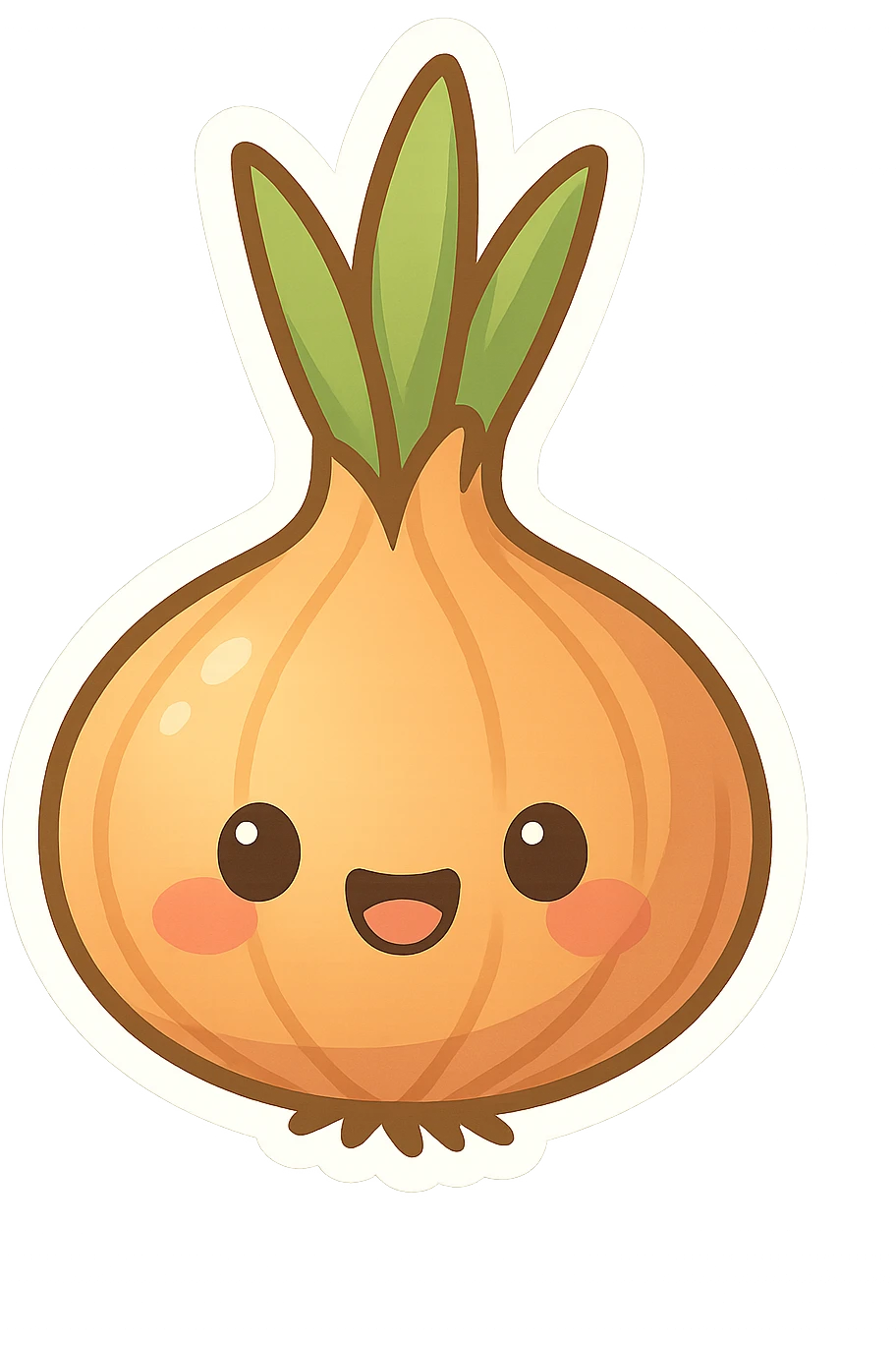 chibi sticker-style onion with a smiling face, cute and exaggerated emoji
