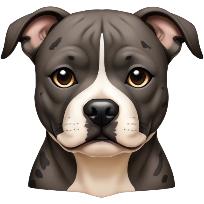 Cinematic Noble Black/Brindle Staffordshire Bull Terrier Portrait Emoji, Poised and regal, with a compact, muscular build and a sleek, well-groomed Fur featuring a striking mix of black and brindle patterns, deep-set soulful dark eyes, Simplified yet sharp and sophisticated features, highly detailed, glowing with a soft, dignified glow, high shine, intelligent and loyal, stylized with an air of strength, focused and attentive, soft glowing outline, capturing the essence of a watchful and confident guardian, so majestic it feels as though it could stride out of the screen with effortless authority! emoji