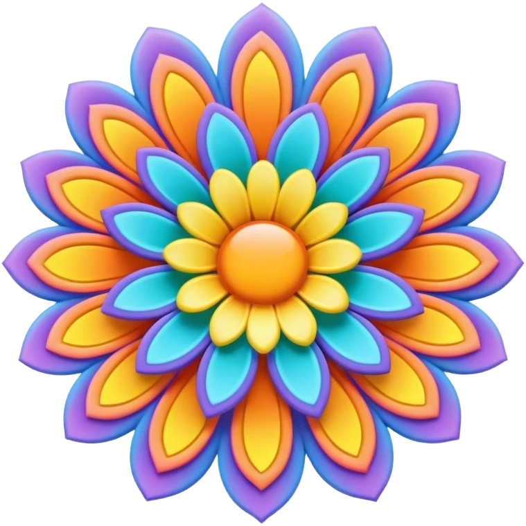 3D, psychedelic colored postcard with hippie style flower border emoji