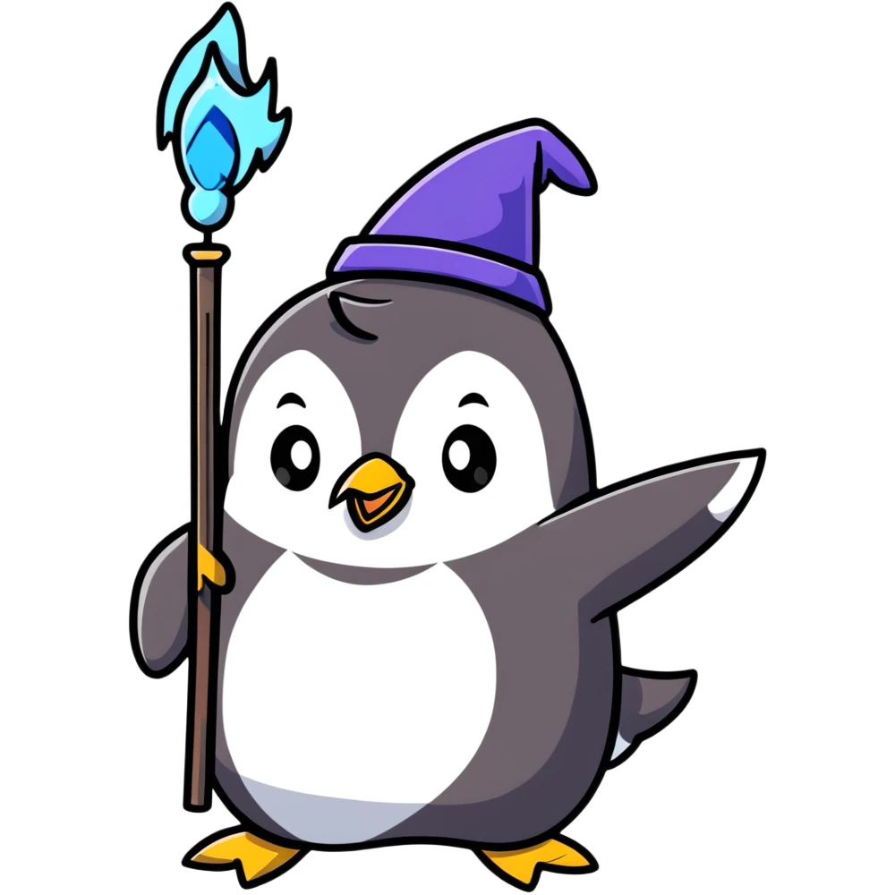 penguin wizard with staff casting magical energy emoji