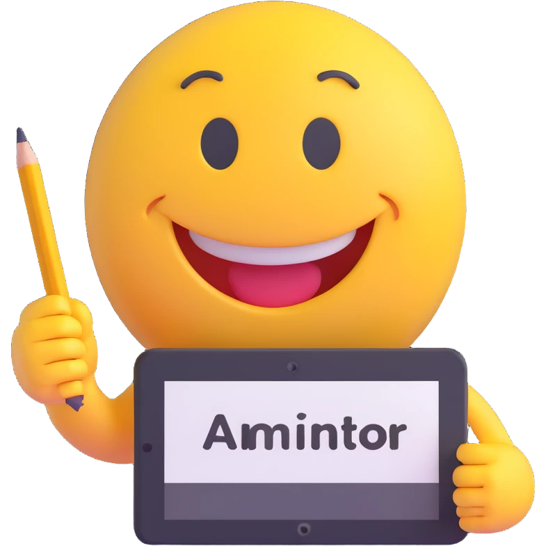 3D smiley emoji, round shape, animator: with drawing tablet and pencil, with the text "Animátor" on it emoji