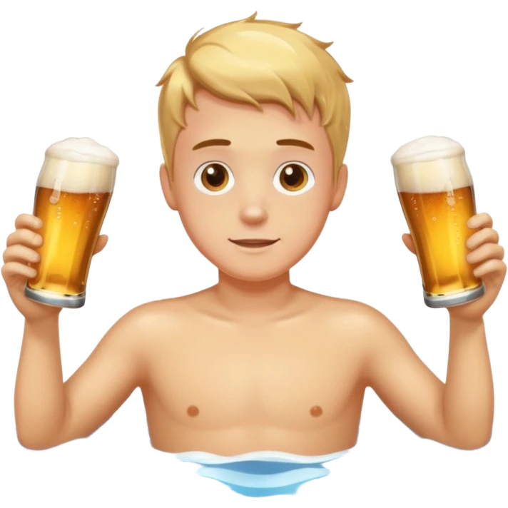 A boy swimming in a pool of beer emoji