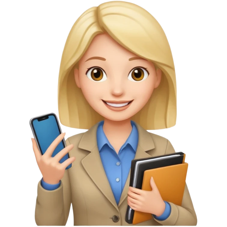 same woman but with phone and documents emoji