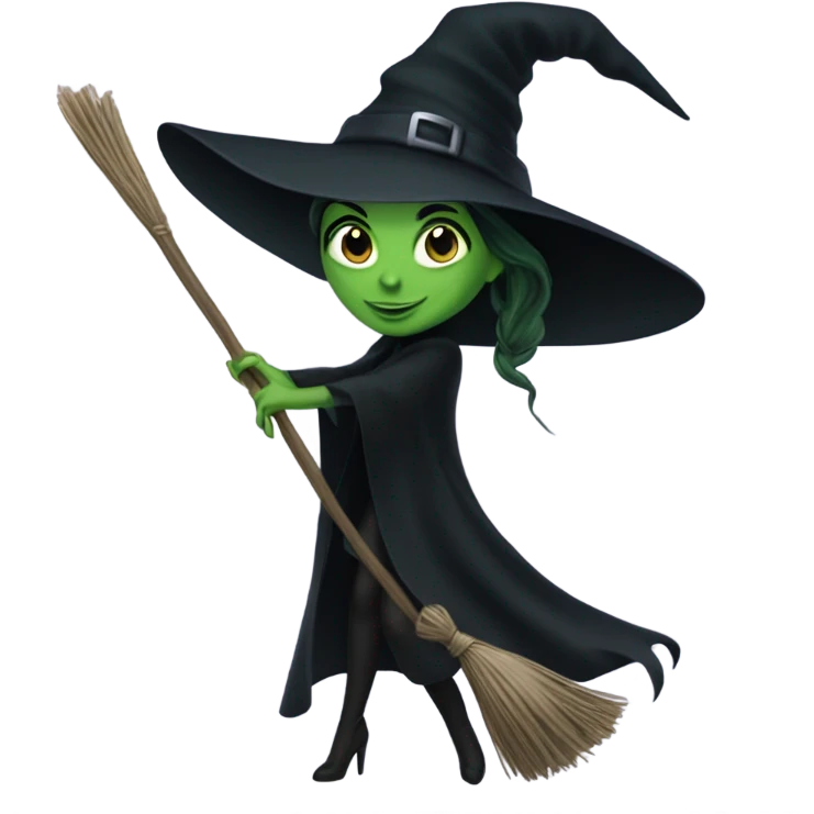 Elphaba on a broom emoji